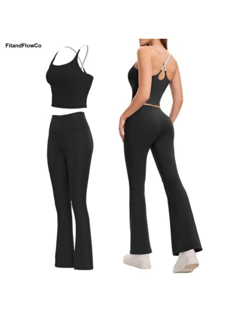 2 Piece Workout Set Flare Leggings Padded Sports Bra High Waist Yoga Gym